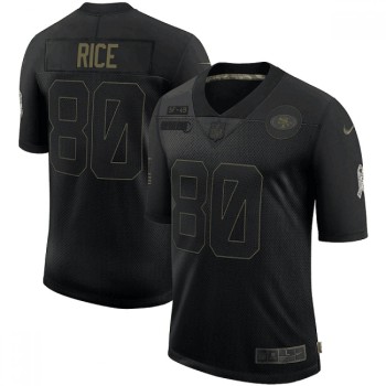 Men's San Francisco 49ers #80 Jerry Rice 2020 Black Salute To Service Limited Stitched Jersey Men's San Francisco 49ers #80 Jerry Rice 2020 Black Salute To Service Limited Stitched Jersey