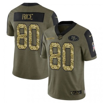 Men's San Francisco 49ers #80 Jerry Rice 2021 Olive Camo Salute To Service Limited Stitched Jersey Men's San Francisco 49ers #80 Jerry Rice 2021 Olive Camo Salute To Service Limited Stitched Jersey