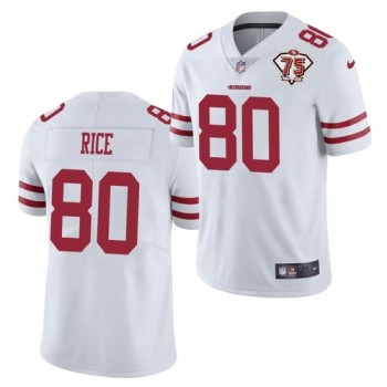 Men's San Francisco 49ers #80 Jerry Rice 2021 White 75th Anniversary Vapor Untouchable Stitched NFL Jersey Men's San Francisco 49ers #80 Jerry Rice 2021 White 75th Anniversary Vapor Untouchable Stitched NFL Jersey