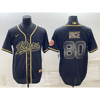 Men's San Francisco 49ers #80 Jerry Rice Black Gold With Patch Cool Base Stitched Baseball Jersey Men's San Francisco 49ers #80 Jerry Rice Black Gold With Patch Cool Base Stitched Baseball Jersey