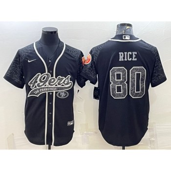 Men's San Francisco 49ers #80 Jerry Rice Black Reflective With Patch Cool Base Stitched Baseball Jersey Men's San Francisco 49ers #80 Jerry Rice Black Reflective With Patch Cool Base Stitched Baseball Jersey