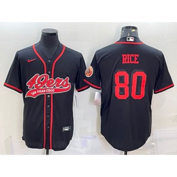 Men's San Francisco 49ers #80 Jerry Rice Black With Patch Cool Base Stitched Baseball Jersey Men's San Francisco 49ers #80 Jerry Rice Black With Patch Cool Base Stitched Baseball Jersey