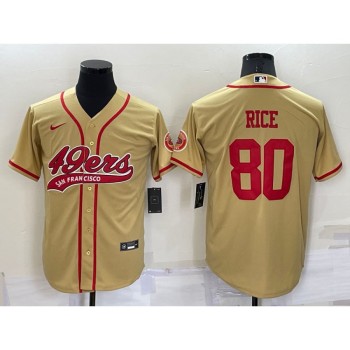 Men's San Francisco 49ers #80 Jerry Rice Gold Cool Base Stitched Baseball Jersey Men's San Francisco 49ers #80 Jerry Rice Gold Cool Base Stitched Baseball Jersey