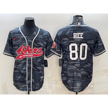 Men's San Francisco 49ers #80 Jerry Rice Grey Camo With Patch Cool Base Stitched Baseball Jersey Men's San Francisco 49ers #80 Jerry Rice Grey Camo With Patch Cool Base Stitched Baseball Jersey