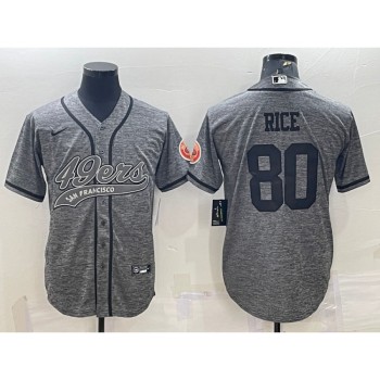 Men's San Francisco 49ers #80 Jerry Rice Grey With Patch Cool Base Stitched Baseball Jersey Men's San Francisco 49ers #80 Jerry Rice Grey With Patch Cool Base Stitched Baseball Jersey