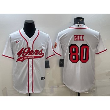 Men's San Francisco 49ers #80 Jerry Rice New White With Patch Cool Base Stitched Baseball Jersey Men's San Francisco 49ers #80 Jerry Rice New White With Patch Cool Base Stitched Baseball Jersey