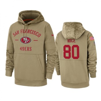 Men's San Francisco 49ers #80 Jerry Rice Tan 2019 Salute to Service Sideline Therma Pullover Hoodie Men's San Francisco 49ers #80 Jerry Rice Tan 2019 Salute to Service Sideline Therma Pullover Hoodie