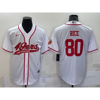 Men's San Francisco 49ers #80 Jerry Rice White With Patch Cool Base Stitched Baseball Jersey Men's San Francisco 49ers #80 Jerry Rice White With Patch Cool Base Stitched Baseball Jersey