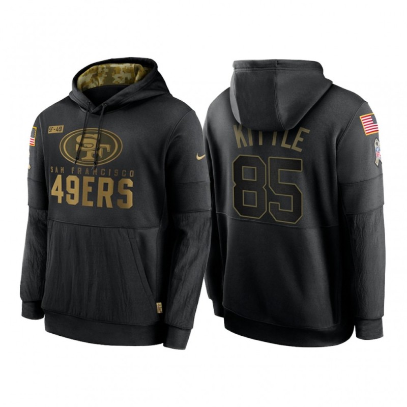 Men's San Francisco 49ers #85 George Kittle 2020 Black Salute to Service Sideline Performance Pullover Hoodie Men's San Francisco 49ers #85 George Kittle 2020 Black Salute to Service Sideline Performance Pullover Hoodie