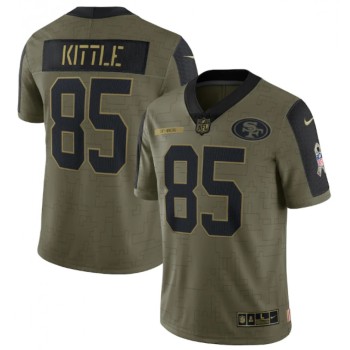 Men's San Francisco 49ers #85 George Kittle 2021 Olive Salute To Service Limited Stitched Jersey Men's San Francisco 49ers #85 George Kittle 2021 Olive Salute To Service Limited Stitched Jersey