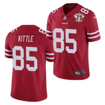 Men's San Francisco 49ers #85 George Kittle 2021 Red 75th Anniversary Vapor Untouchable Stitched NFL Jersey Men's San Francisco 49ers #85 George Kittle 2021 Red 75th Anniversary Vapor Untouchable Stitched NFL Jersey