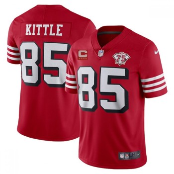 Men's San Francisco 49ers #85 George Kittle 2021 Red With C Patch 75th Anniversary Vapor Untouchable Limited Stitched Jersey Men's San Francisco 49ers #85 George Kittle 2021 Red With C Patch 75th Anniversary Vapor Untouchable Limited Stitched Jersey