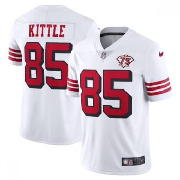 Men's San Francisco 49ers #85 George Kittle 2021 White 75th Anniversary Vapor Untouchable Limited Stitched Jersey Men's San Francisco 49ers #85 George Kittle 2021 White 75th Anniversary Vapor Untouchable Limited Stitched Jersey