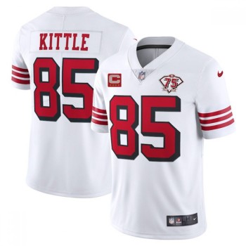Men's San Francisco 49ers #85 George Kittle 2021 White With C Patch 75th Anniversary Vapor Untouchable Limited Stitched Jersey Men's San Francisco 49ers #85 George Kittle 2021 White With C Patch 75th Anniversary Vapor Untouchable Limited Stitched Jersey