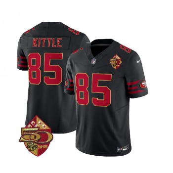 Men's San Francisco 49ers #85 George Kittle Black 2023 F.U.S.E. 50th Patch Vapor Limited Stitched Football Jersey Men's San Francisco 49ers #85 George Kittle Black 2023 F.U.S.E. 50th Patch Vapor Limited Stitched Football Jersey