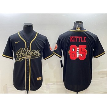 Men's San Francisco 49ers #85 George Kittle Black Gold Team Big Logo With Patch Cool Base Stitched Baseball Jersey Men's San Francisco 49ers #85 George Kittle Black Gold Team Big Logo With Patch Cool Base Stitched Baseball Jersey