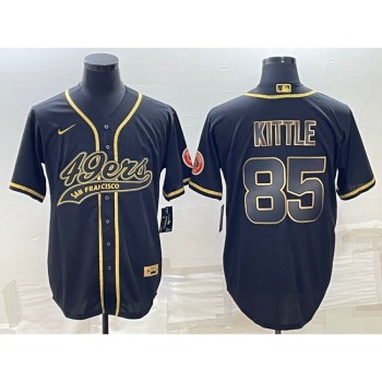 Men's San Francisco 49ers #85 George Kittle Black Gold With Patch Cool Base Stitched Baseball Jersey Men's San Francisco 49ers #85 George Kittle Black Gold With Patch Cool Base Stitched Baseball Jersey