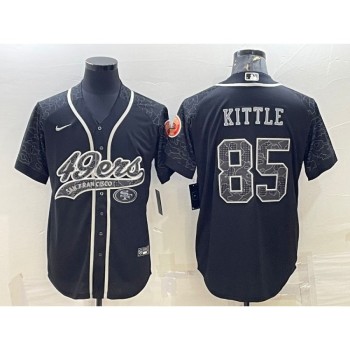 Men's San Francisco 49ers #85 George Kittle Black Reflective With Patch Cool Base Stitched Baseball Jersey Men's San Francisco 49ers #85 George Kittle Black Reflective With Patch Cool Base Stitched Baseball Jersey
