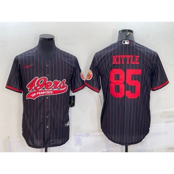 Men's San Francisco 49ers #85 George Kittle Black With Patch Cool Base Stitched Baseball Jersey Men's San Francisco 49ers #85 George Kittle Black With Patch Cool Base Stitched Baseball Jersey