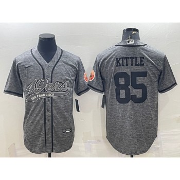 Men's San Francisco 49ers #85 George Kittle Grey With Patch Cool Base Stitched Baseball Jersey Men's San Francisco 49ers #85 George Kittle Grey With Patch Cool Base Stitched Baseball Jersey