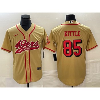 Men's San Francisco 49ers #85 George Kittle New Gold Cool Base Stitched Baseball Jersey Men's San Francisco 49ers #85 George Kittle New Gold Cool Base Stitched Baseball Jersey
