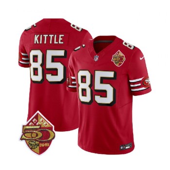 Men's San Francisco 49ers #85 George Kittle Red 2023 F.U.S.E. 50th Patch Throwback Stitched Football Jersey Men's San Francisco 49ers #85 George Kittle Red 2023 F.U.S.E. 50th Patch Throwback Stitched Football Jersey