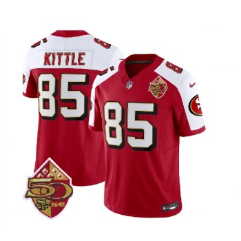 Men's San Francisco 49ers #85 George Kittle Red/White 2023 F.U.S.E. 50th Patch Throwback Stitched Football Jersey Men's San Francisco 49ers #85 George Kittle Red/White 2023 F.U.S.E. 50th Patch Throwback Stitched Football Jersey