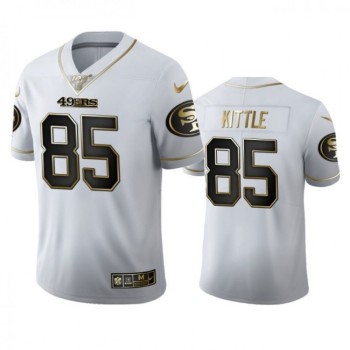 Men's San Francisco 49ers #85 George Kittle White 2019 100th Season Golden Edition Limited Stitched NFL Jersey Men's San Francisco 49ers #85 George Kittle White 2019 100th Season Golden Edition Limited Stitched NFL Jersey