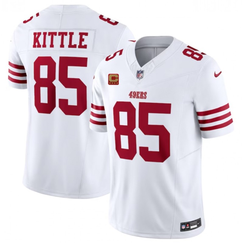 Men's San Francisco 49ers #85 George Kittle White 2023 F.U.S.E. With 4-Star C Patch Vapor Untouchable Limited Stitched Football Jersey Men's San Francisco 49ers #85 George Kittle White 2023 F.U.S.E. With 4-Star C Patch Vapor Untouchable Limited Stitched Football Jersey