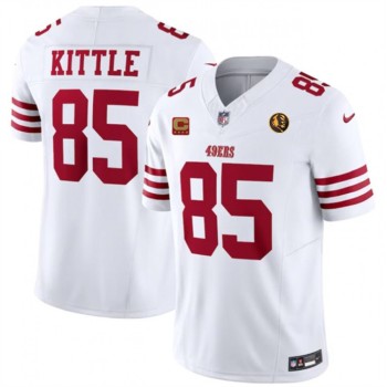 Men's San Francisco 49ers #85 George Kittle White 2023 F.U.S.E. With 4-star C Patch And John Madden Patch Vapor Limited Stitched Football Jersey Men's San Francisco 49ers #85 George Kittle White 2023 F.U.S.E. With 4-star C Patch And John Madden Patch Vapor Limited Stitched Football Jersey