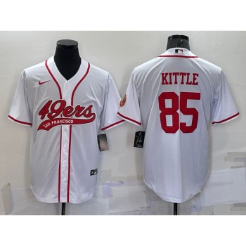 Men's San Francisco 49ers #85 George Kittle White With Patch Cool Base Stitched Baseball Jersey Men's San Francisco 49ers #85 George Kittle White With Patch Cool Base Stitched Baseball Jersey