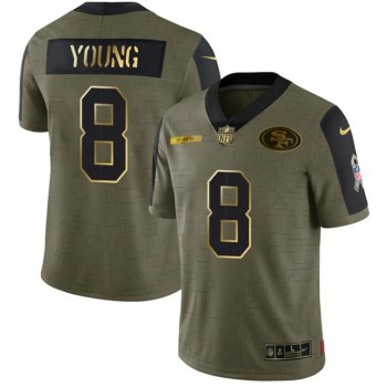 Men's San Francisco 49ers #8 Steve Young 2021 Olive Salute To Service Golden Limited Stitched Jersey Men's San Francisco 49ers #8 Steve Young 2021 Olive Salute To Service Golden Limited Stitched Jersey