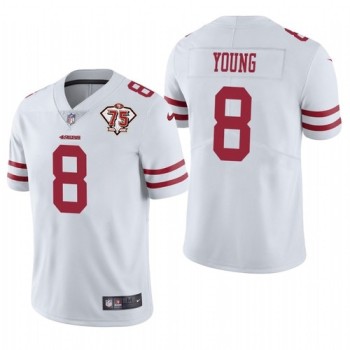Men's San Francisco 49ers #8 Steve Young 2021 White 75th Anniversary Vapor Untouchable Stitched NFL Jersey Men's San Francisco 49ers #8 Steve Young 2021 White 75th Anniversary Vapor Untouchable Stitched NFL Jersey