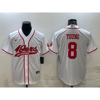 Men's San Francisco 49ers #8 Steve Young White With Patch Cool Base Stitched Baseball Jersey Men's San Francisco 49ers #8 Steve Young White With Patch Cool Base Stitched Baseball Jersey
