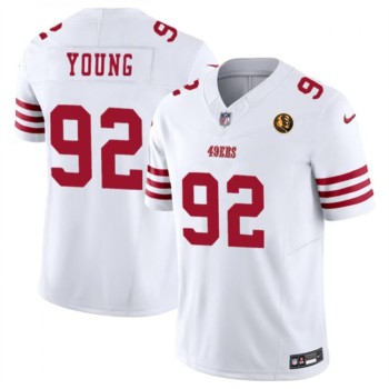 Men's San Francisco 49ers #92 Chase Young White 2023 F.U.S.E. With John Madden Patch Vapor Limited Stitched Football Jersey Men's San Francisco 49ers #92 Chase Young White 2023 F.U.S.E. With John Madden Patch Vapor Limited Stitched Football Jersey