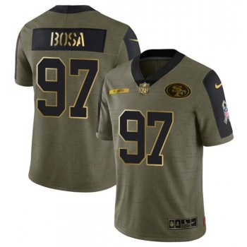 Men's San Francisco 49ers #97 Nick Bosa 2021 Olive Camo Salute To Service Golden Limited Stitched Jersey Men's San Francisco 49ers #97 Nick Bosa 2021 Olive Camo Salute To Service Golden Limited Stitched Jersey
