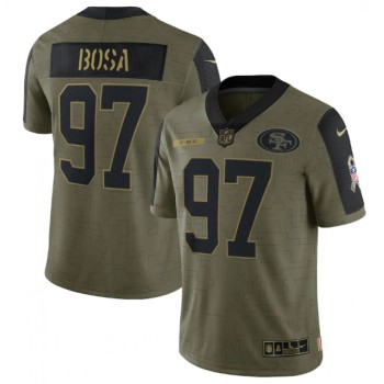 Men's San Francisco 49ers #97 Nick Bosa 2021 Olive Salute To Service Limited Stitched Jersey Men's San Francisco 49ers #97 Nick Bosa 2021 Olive Salute To Service Limited Stitched Jersey