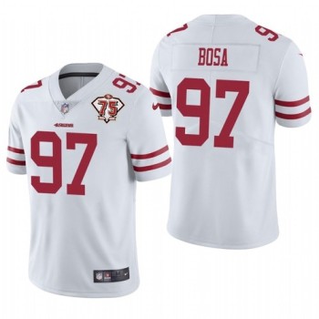 Men's San Francisco 49ers #97 Nick Bosa 2021 White 75th Anniversary Vapor Untouchable Stitched NFL Jersey Men's San Francisco 49ers #97 Nick Bosa 2021 White 75th Anniversary Vapor Untouchable Stitched NFL Jersey