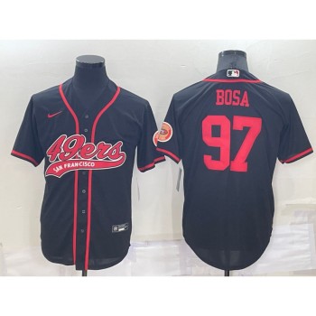 Men's San Francisco 49ers #97 Nick Bosa Black Cool Base Stitched Baseball Jersey Men's San Francisco 49ers #97 Nick Bosa Black Cool Base Stitched Baseball Jersey
