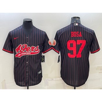 Men's San Francisco 49ers #97 Nick Bosa Black With Patch Cool Base Stitched Baseball Jersey Men's San Francisco 49ers #97 Nick Bosa Black With Patch Cool Base Stitched Baseball Jersey