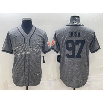 Men's San Francisco 49ers #97 Nick Bosa Grey With Patch Cool Base Stitched Baseball Jersey Men's San Francisco 49ers #97 Nick Bosa Grey With Patch Cool Base Stitched Baseball Jersey