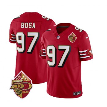 Men's San Francisco 49ers #97 Nick Bosa Red 2023 F.U.S.E. 50th Patch Throwback Stitched Football Jersey Men's San Francisco 49ers #97 Nick Bosa Red 2023 F.U.S.E. 50th Patch Throwback Stitched Football Jersey