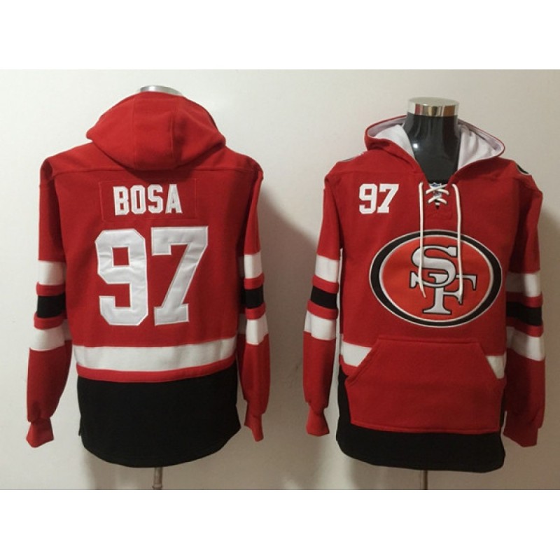 Men's San Francisco 49ers #97 Nick Bosa Red Ageless Must-Have Lace-Up Pullover Hoodie Men's San Francisco 49ers #97 Nick Bosa Red Ageless Must-Have Lace-Up Pullover Hoodie
