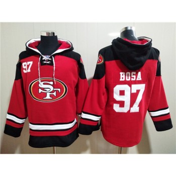Men's San Francisco 49ers #97 Nick Bosa Red All Stitched Sweatshirt Hoodie Men's San Francisco 49ers #97 Nick Bosa Red All Stitched Sweatshirt Hoodie