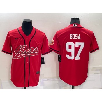 Men's San Francisco 49ers #97 Nick Bosa Red Cool Base Stitched Baseball Jersey Men's San Francisco 49ers #97 Nick Bosa Red Cool Base Stitched Baseball Jersey