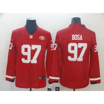 Men's San Francisco 49ers #97 Nick Bosa Scarlet Therma Long Sleeve Stitched NFL Jersey Men's San Francisco 49ers #97 Nick Bosa Scarlet Therma Long Sleeve Stitched NFL Jersey