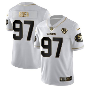 Men's San Francisco 49ers #97 Nick Bosa White Gold 75th Anniversary Stitched Jersey Men's San Francisco 49ers #97 Nick Bosa White Gold 75th Anniversary Stitched Jersey