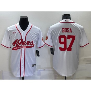 Men's San Francisco 49ers #97 Nick Bosa White Red Cool Base Stitched Baseball Jersey Men's San Francisco 49ers #97 Nick Bosa White Red Cool Base Stitched Baseball Jersey