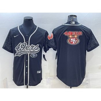 Men's San Francisco 49ers Black Reflective Team Big Logo With Patch Cool Base Stitched Baseball Jersey Men's San Francisco 49ers Black Reflective Team Big Logo With Patch Cool Base Stitched Baseball Jersey