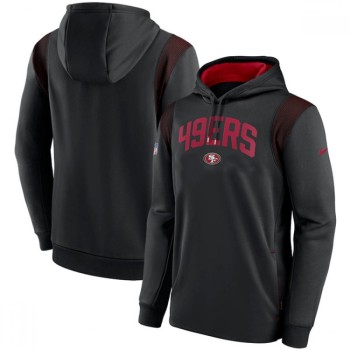 Men's San Francisco 49ers Black Sideline Stack Performance Pullover Hoodie 002 Men's San Francisco 49ers Black Sideline Stack Performance Pullover Hoodie 002